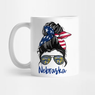 Nebraska girl Messy bun , American Girl , Nebraska Flag Mug